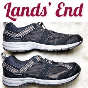Lands End Mens 10D NWOB Black Grey Mesh Bungee Trail Hiking Shoes‎